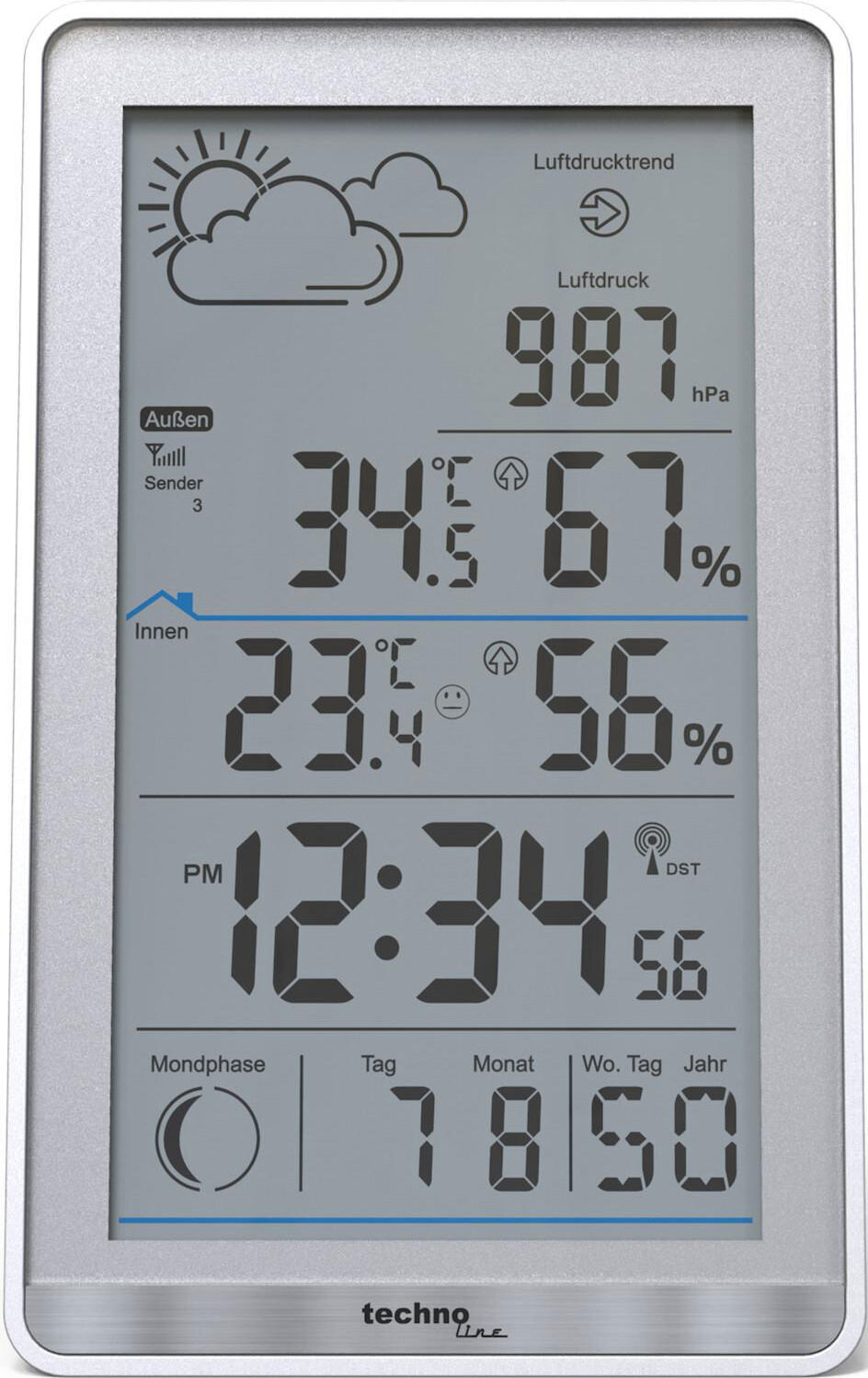 Technoline WS 9218 Binnen- en buitenthermometer met luchtvochtigheidsmeter en luchtdrukmeter, Wit