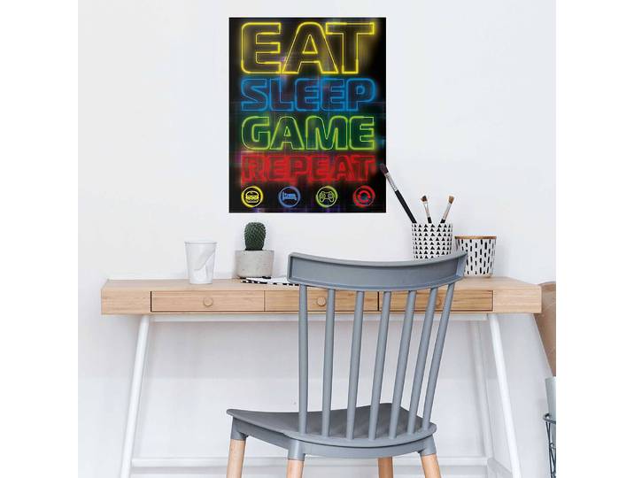 Poster Eat Sleep Game Repeat Papier Multicolor 40 x 50cm