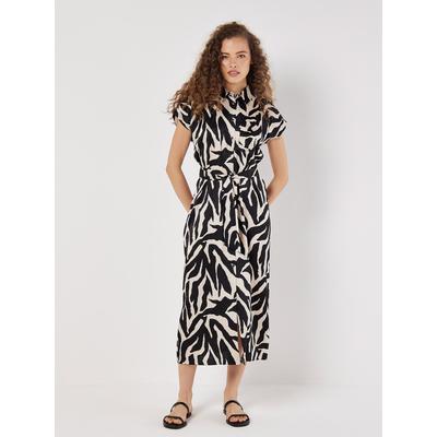 Druckkleid APRICOT "Midikleid aus strukturiertem Satin", Damen, Gr. XS (34), N-Gr, beige (creme), gewebt, Obermaterial: 97% Polyester PES. 3% Elasthan EL., gemustert, Kleider Druckkleid, mit Zebramuster