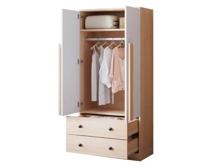 Armoire Chambre 70x40x170cm Bois et Blanc - Double Porte Tiroirs et Compartiments Rangement Spacieux Pratiques