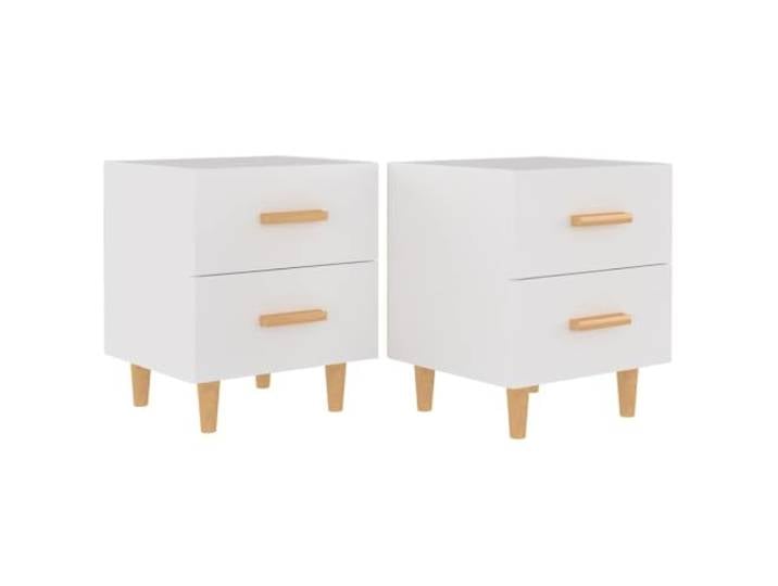 GHVBNMF Nachttisch 2er Set Weiß 40x35x47,5 cm Holz Beistelltisch Nachttisch 2er Set fürs Schlafzimmer mit 2 Schubladen, Eukalyptusholz-Beinen und weißer Holzwerkstoff-Oberfläche.