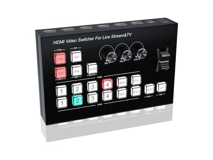4K 4HD Video Mixer Switcher Nahtloser Switch for Live-Produktionslinie mit mehreren Kameras in Out PIP 1080p Live-Streaming-Aufnahme