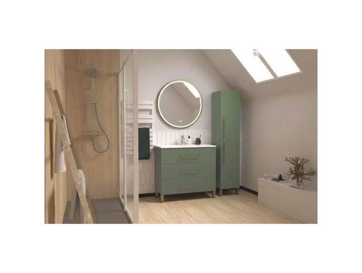 Colonne haute salle de bain - Ondee MONACO - Vert Sauge - 2 portes - rangement optimisé esprit naturel chic