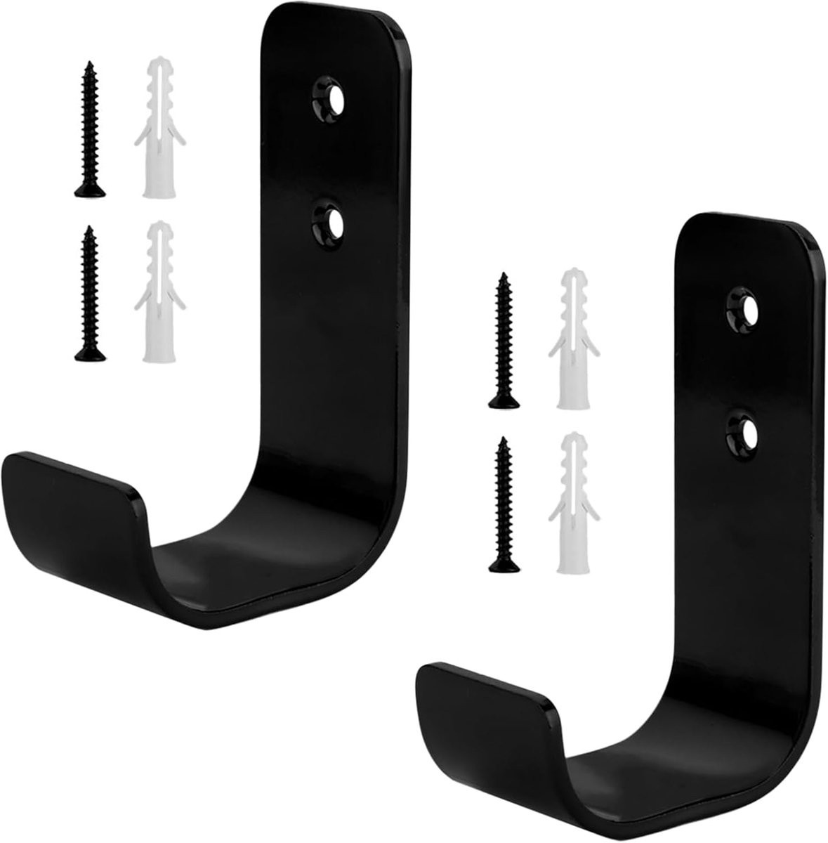 Set van 2 zwarte heavy duty garagehaken voor wandmontage en gereedschapsopslag