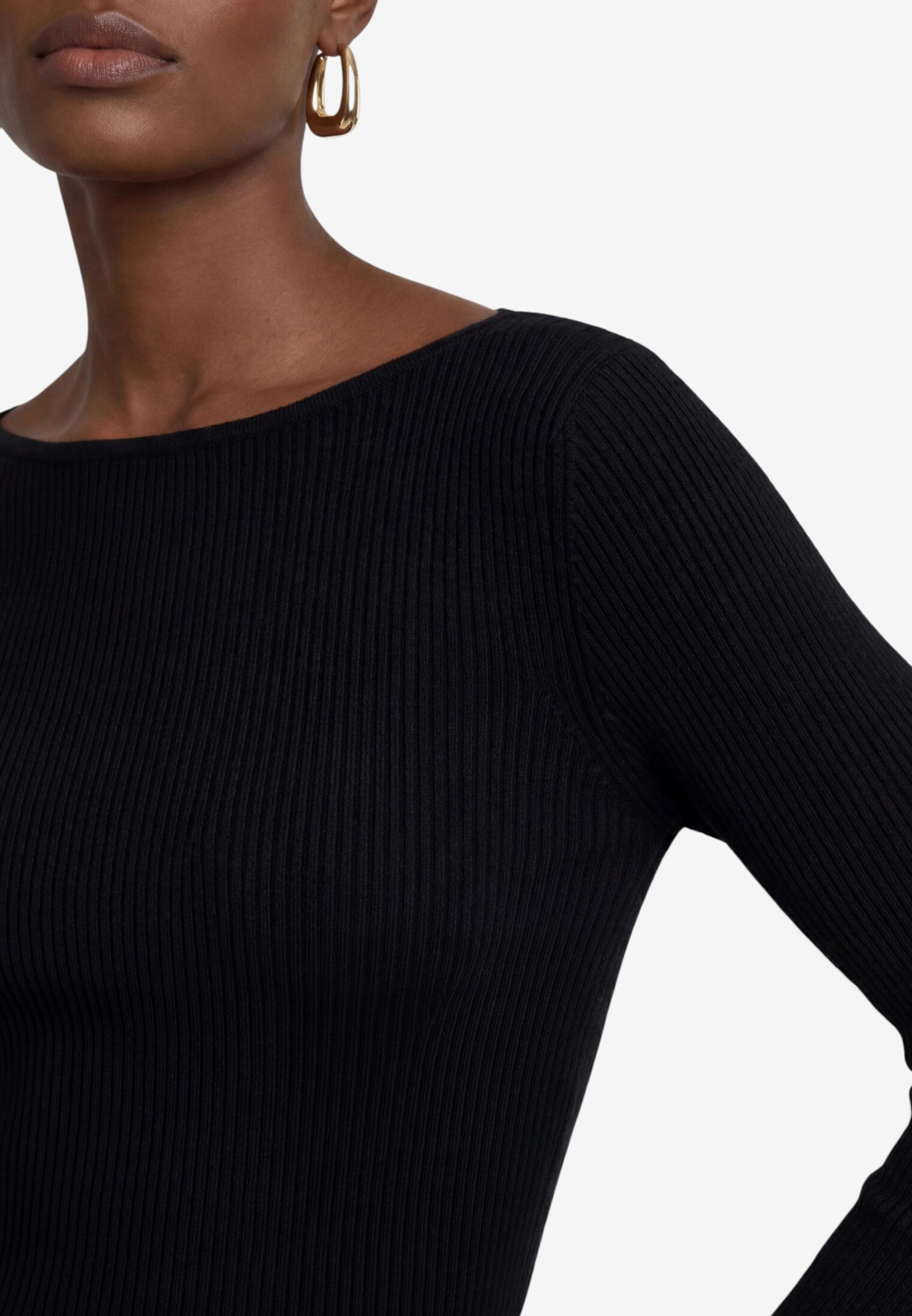 Strickpullover ZERO, Damen, Gr. 42, schwarz (schwarz beauty), Strick, Obermaterial: 50% Viskose, 27% Polyamid, 23% Polyester, unifarben, körpernah hüftbedeckend, U-Boot-Ausschnitt, abgesteppte Kante, Pullover Strickpullover, mit U-Boot-Ausschnitt und Tulp