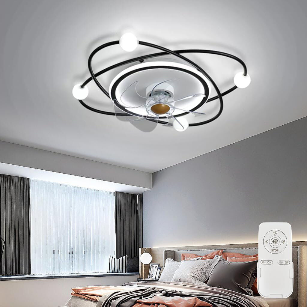 Fairmont Park Modern ceiling fan with light, 55cm Dimmable LED ceiling fan light, 42W Timed ceiling fan with light for living room and dining room Black 35cm