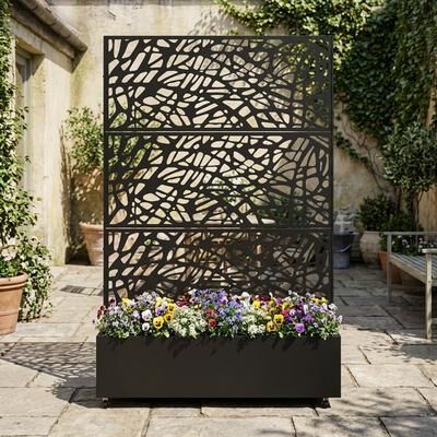 Lumibee Outdoor Metal Pattern Privacy Fence Screen Planter Box