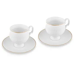 Karaca Malta Bone-China Teetassen-Set mit Untertassen, 4-teilig, für 2 Personen, 210 ml, Gold-Weiß.
