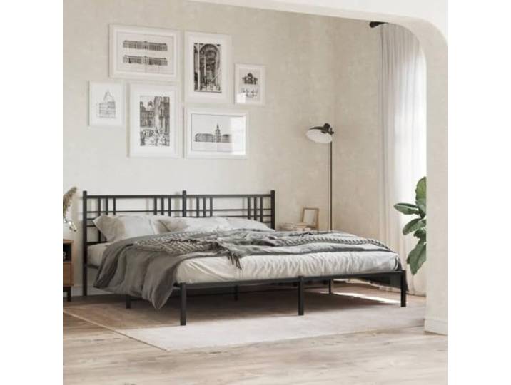 Pulverbeschichteter Stahl Bettgestell mit Stauraum 193x203 cm Schwarz Metallbett Bettgestell mit Kopfteil Stahl Schwarz 193x203 cm Stabil mit Lattenrost und Stauraum für Schlafzimmer Gästebett