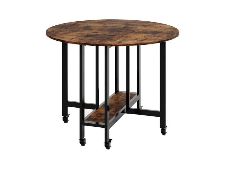 GarveeMore Esstisch Klapptisch Esstisch, Runder Küchentisch mit Ablage lappbares Design, Platzsparender Falttisch mit Klappfunktion Rollen