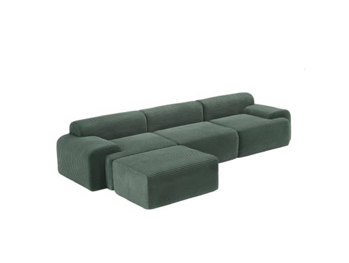 skølm Menja Sofa 3-Sitzer mit Hocker, Cloud Couch, Dunkelgrün, 3 Kissen Modulares Ecksofa in L-Form, Sofagarnitur 310 cm breit, vakuumiert verpackt, Wohn- & Gästezimmer, kein Aufbau erforderlich