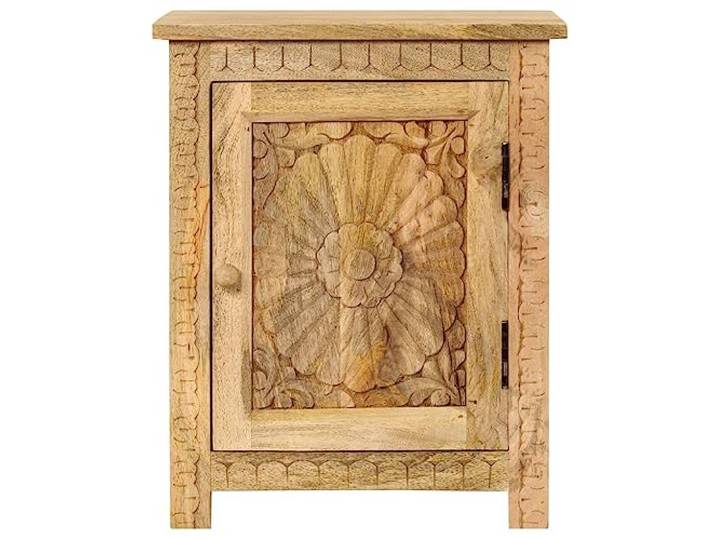 PUGYNBK Nachttisch, Massivholz, Mango, 40 x 30 x 50 cm Mit Schrank, handgeschnitzt, vormontiert, stabil und langlebig