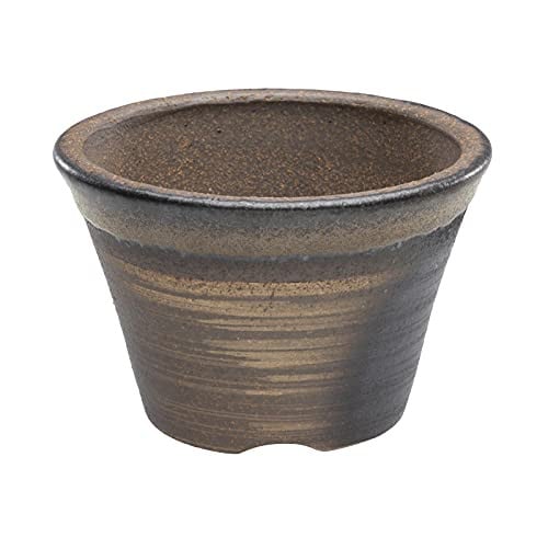 Wazakura Kleine Keramische Bonsai Pot met Goudbruin Glazuur, 11 cm