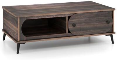 Costway Modern Wooden Center Table with 2 Compartments and Sturdy Metal Legs for Living Room-Walnut