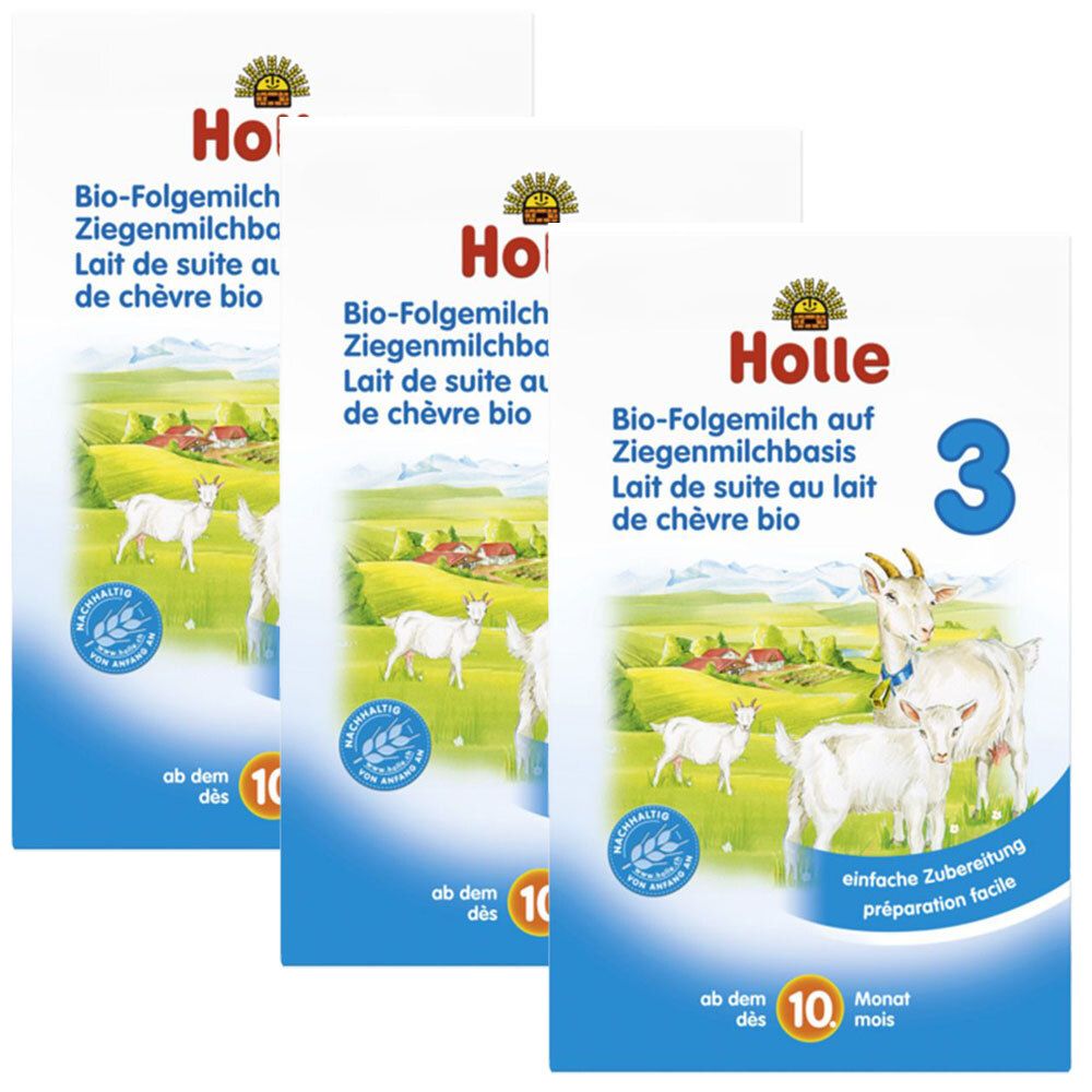 3x Holle Bio 3 Folgemilch auf Ziegenmilchbasis ab dem 10. Monat 3x400 g Pulver