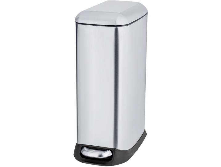 Mülleimer WENKO Modell Design , silber, B:23,5cm H:55cm T:41cm, Edelstahl, Kunststoff, Mülleimer, Mülleimer, Abfalleimer mit Absenkautomatik und herausnehmbarem Einsatz