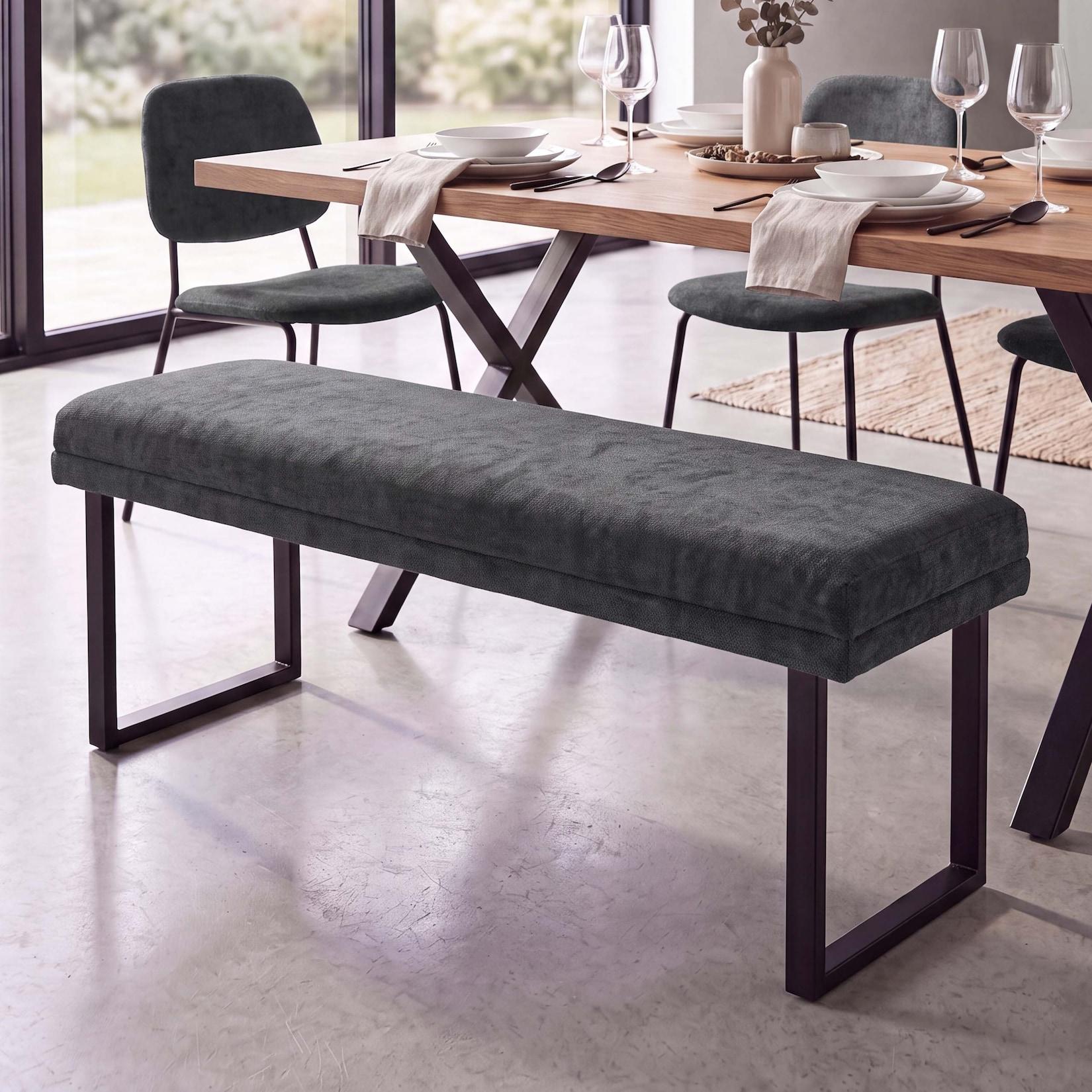 Sitzbank MCW-O81, Polsterbank Garderobenbank Esszimmerbank, Metall Stoff Chenille (310g/m²) 120cm ~ dunkelgrau