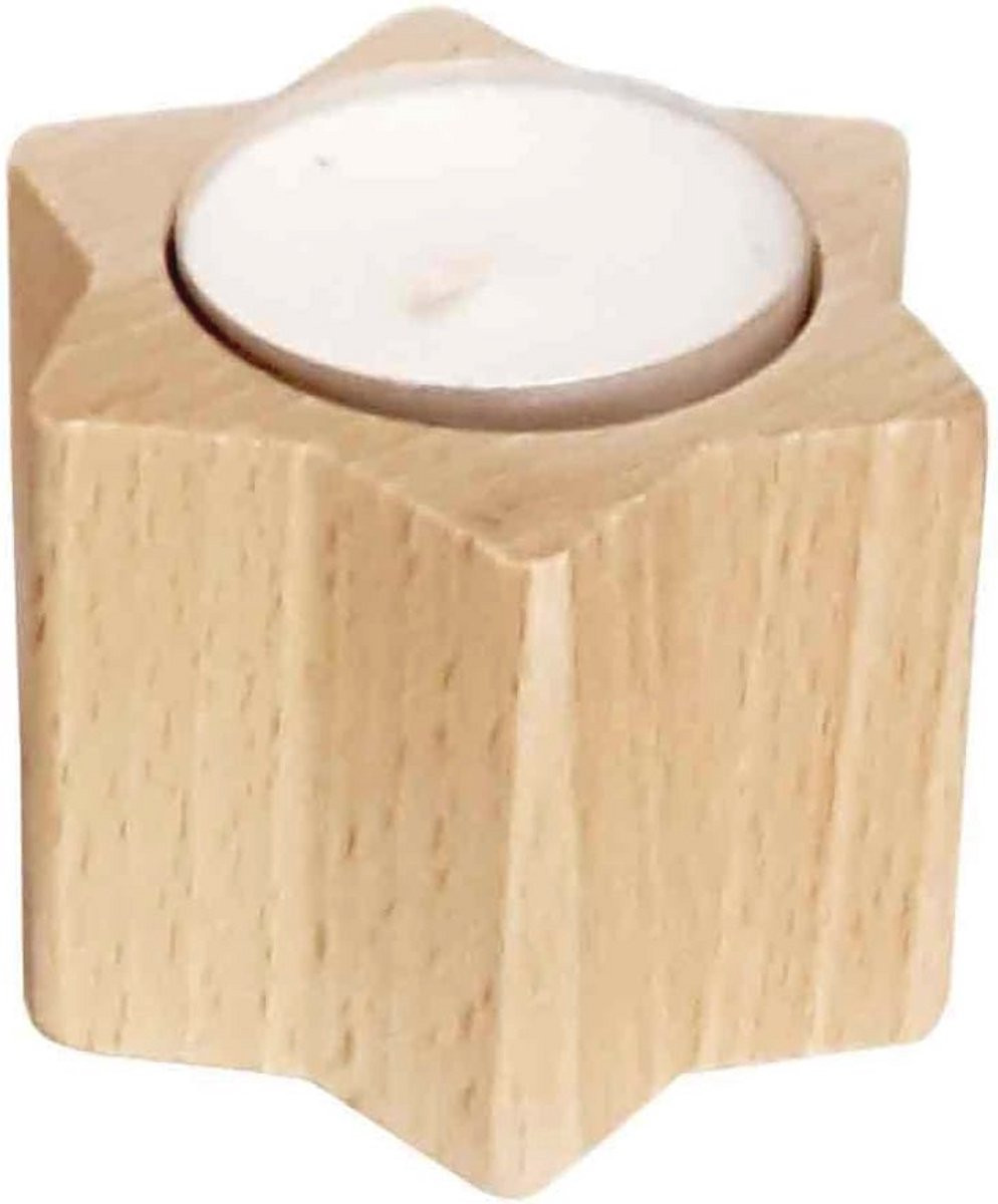 Merkloze Stervorm Theelichthouder van Hout, 5 cm