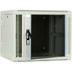 Dsit witte wandkast (kantelbaar) met glazen deur 600x600x500mm (9 HE, 19 Zoll Rack), Serverschrank, Grau, Weiss