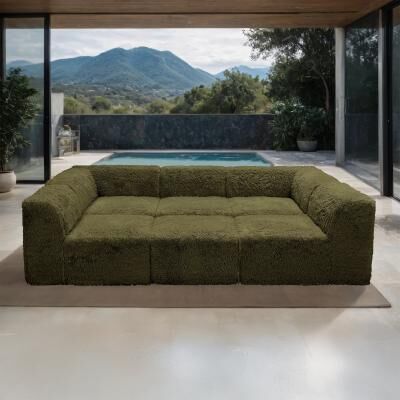 Contemporary Faux Fur Modular Sectional Daybed with Ottoman by GDFStudio