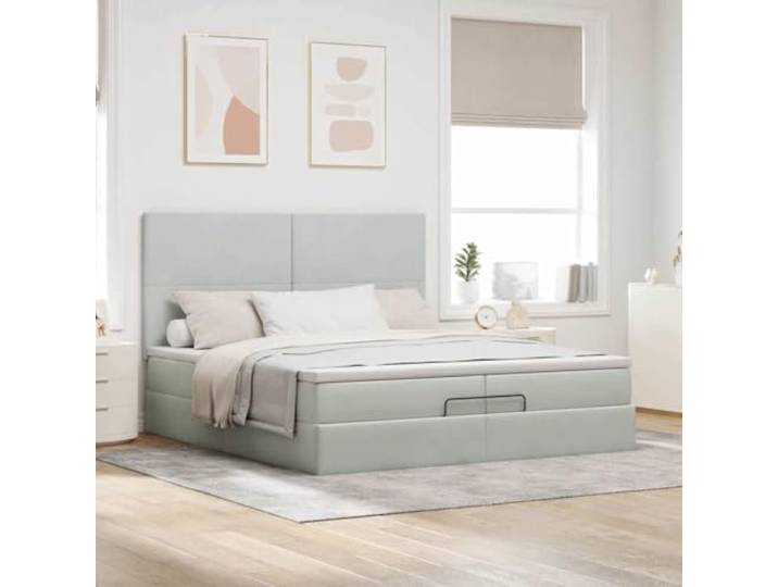 KTHLBRH Bett Pouf 200 x 200 cm Samt Hellgrau Mit 2 Taschenfederkernmatratzen, Bettkasten, Kopfteil inklusive