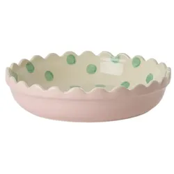 RICE Runde Auflaufform Kuchenform Small, Rosa und Creme mit grünen Punkten - Ø 25 cm