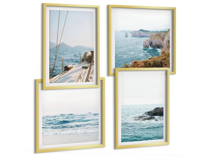 Tulup Bilder SET 4er Set - 50x50 cm & 40x60 cm Goldrahmen - Küstenlandschaftsblick, Goldfarben, Kunststoff, Rechteckig, 50x50 cm, Fotografie, Bilder & Rahmen, Bilder