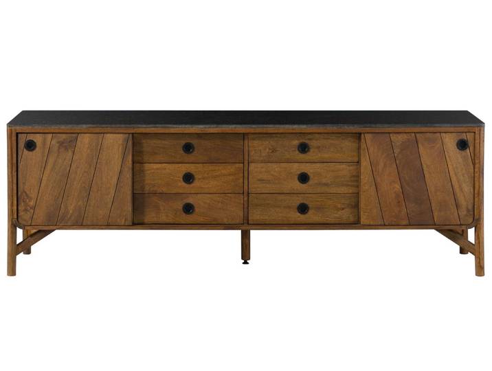 Sideboard Mango 200x45x65 braun geölt / dunkler Granit LOS ANGELES #113