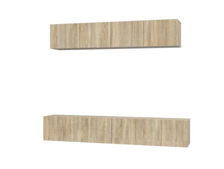 KGFHERENB 5-tlg TV-Schrank Set Wandmontage Hängend Sonoma-Eiche Schwebendes Mediamöbel für Wohnzimmer und Schlafzimmer, geschlossene Fronten bieten ordentlichen Stauraum für Zubehör.