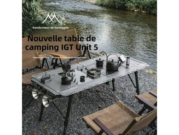 Nouvelle table IGT MOUNTAINHIKER à 5 unités, table de camping portable, système IGT, table détachable multifonctionnelle, table de pique-nique en plein air, table de cuisson BBQ