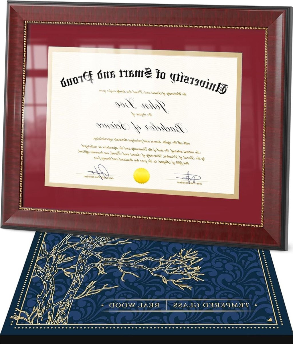 Houten Diploma Frame Rood - Certificaat Houder van Echt Hout en Glas - 8.5x11 of 11x14 inch