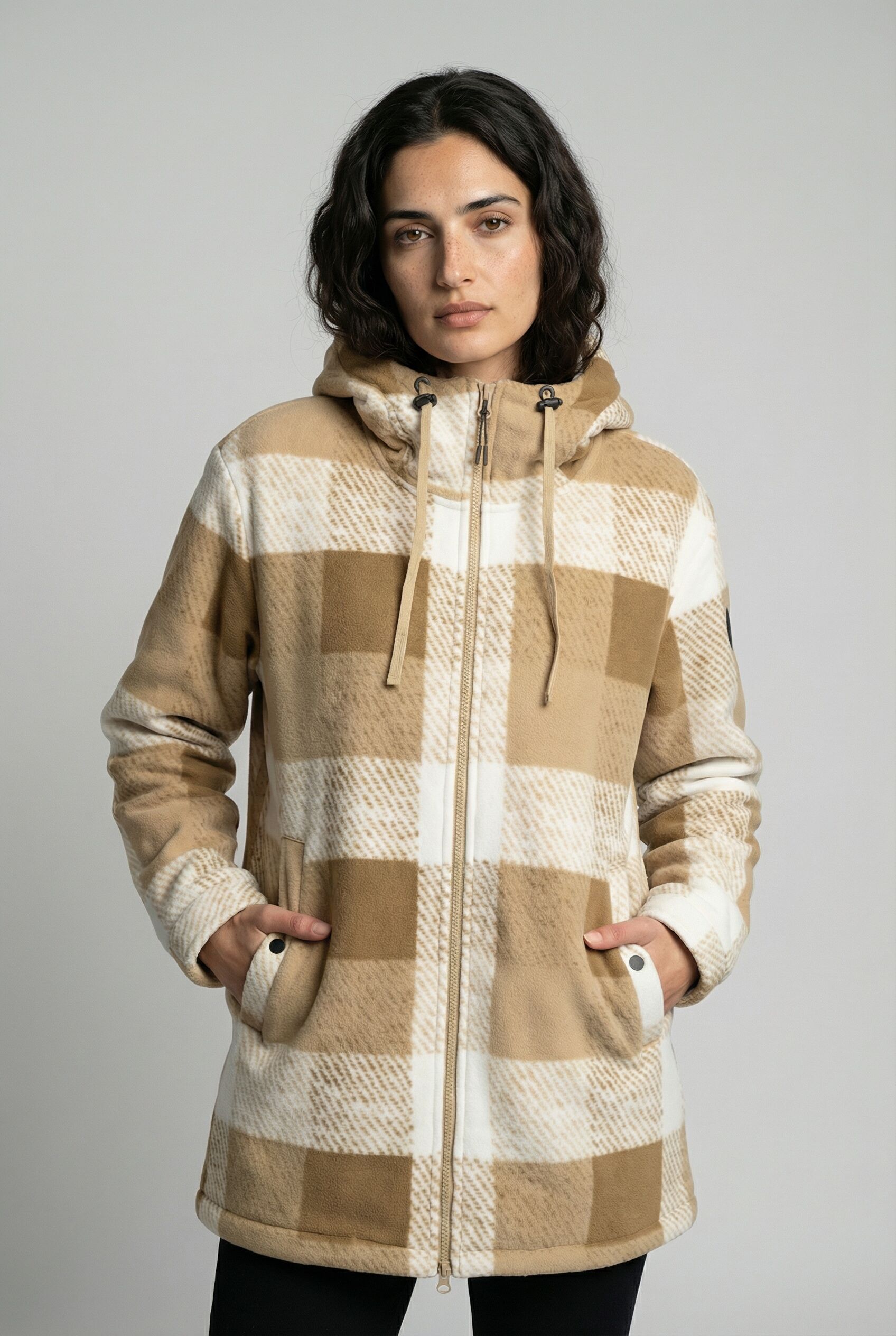Fleecejacke ICEPEAK "ICEPEAK PAPAIKOU", Damen, Gr. L, beige (cement), Obermaterial: 100% Polyester, Jacken Fleecejacke, mit Kapuze, lockere Passform cement L