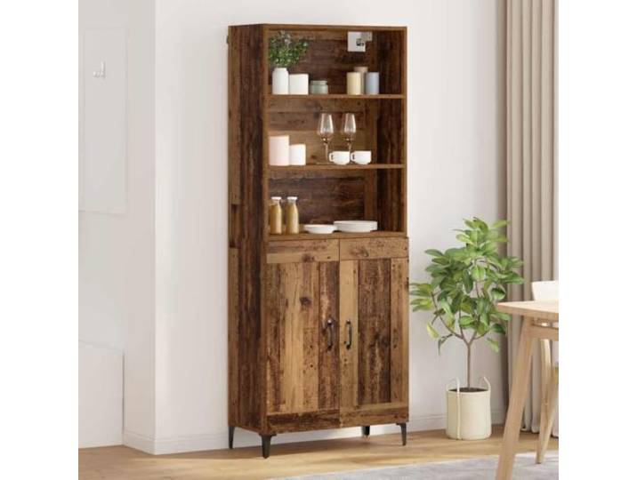 RJPLMFV Highboard Holz Ingenierie 2-teiliges Möbelstück Aufbewahrung Verstellbare Regale, Füße aus Eisen, modernes Design, für Esszimmer