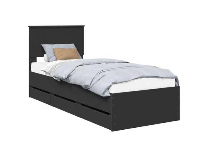 PUGYNBK Bettgestell Schwarz, 75 x 190 cm, Holz, Ingenieur Verdeckte Schubladen, feste Lamellen, quadratische Beine, einfache Reinigung