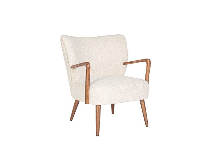 Massiver Retro Design Sessel „Moritz“ Bouclé Ecru Bizzotto