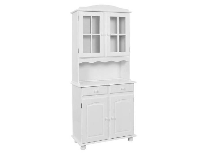 LAURIE - Buffet Vaisselier 4 Portes 2 Tiroirs Bois Massif Vernis Blanc