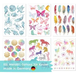 Papierdrachen Temporäre-Tattoos B005-002-002, farbig, Mandala, 6 Blatt, 100 Tattoos