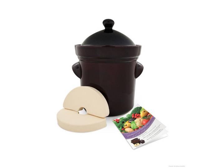 Bunzlauer Keramik Fermentationsglas Bunzlauer Keramik Gärtopf 10L inkl. Deckel + Stein + Rezeptheft, braun, Keramik