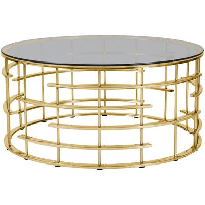 Couchtisch SALESFEVER "Glastisch: Stil und Funktionalität Wohnzimmertisch", gold (gold, grau, gold, grau), B:90cm H:42cm T:90cm, Metall, Sicherheitsglas, Tische, Couchtisch, Gestell gefertigt aus rostfreiem Edelstahl