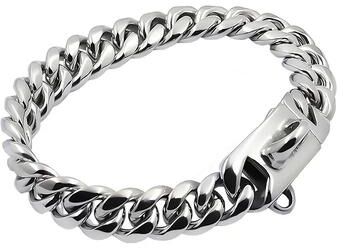 Inspired Living Luxury Stainless Steel Dog Collar 14mm Gold Cuban Link Chain For Small, Medium & Large Dogs silver 36cm(14inch)