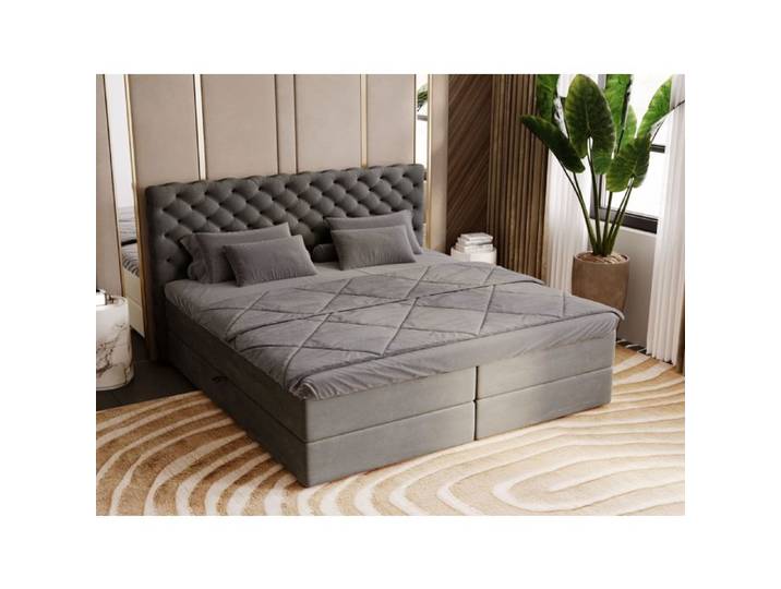 Lit Boxspring avec rangement - avec matelas - lit adulte - velours - gris clair - Bergamo 160x200