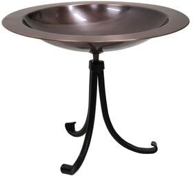 "Achla Designs 18""Dia. Round Antique Finished Brass Classic Copper Birdbath w/Tall Black Wrought Iron Tripod Stand"