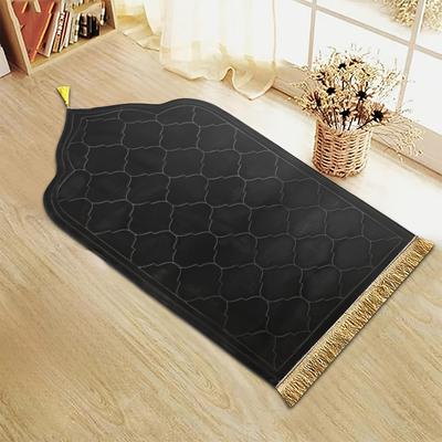 Luxury Plush Islamic Prayer Mat With Tassels Thick Padded Muslim Prayer Rug black