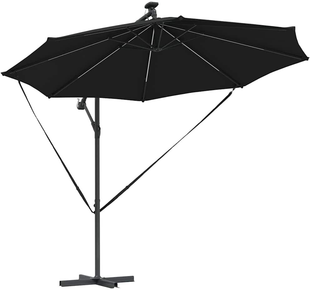 Latitude Run Umbrella with LED Strip Lights Polyester and Aluminium Outdoor Parasol Black 248cm H x 294cm W x 294cm D