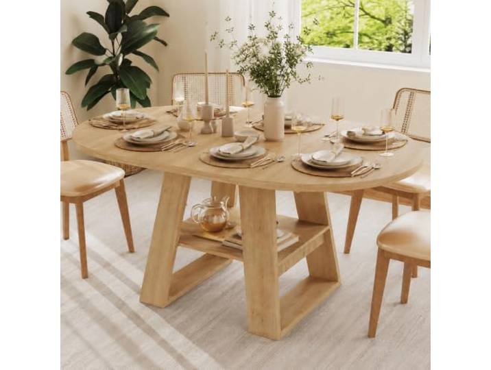 BXEYXE Ausziehbarer Esstisch, 110/150 * 110 cm, geeignet für 4-6 Personen, runder Tisch,Esstisch mit Stauraum und Ablagen, Eichenfarbe