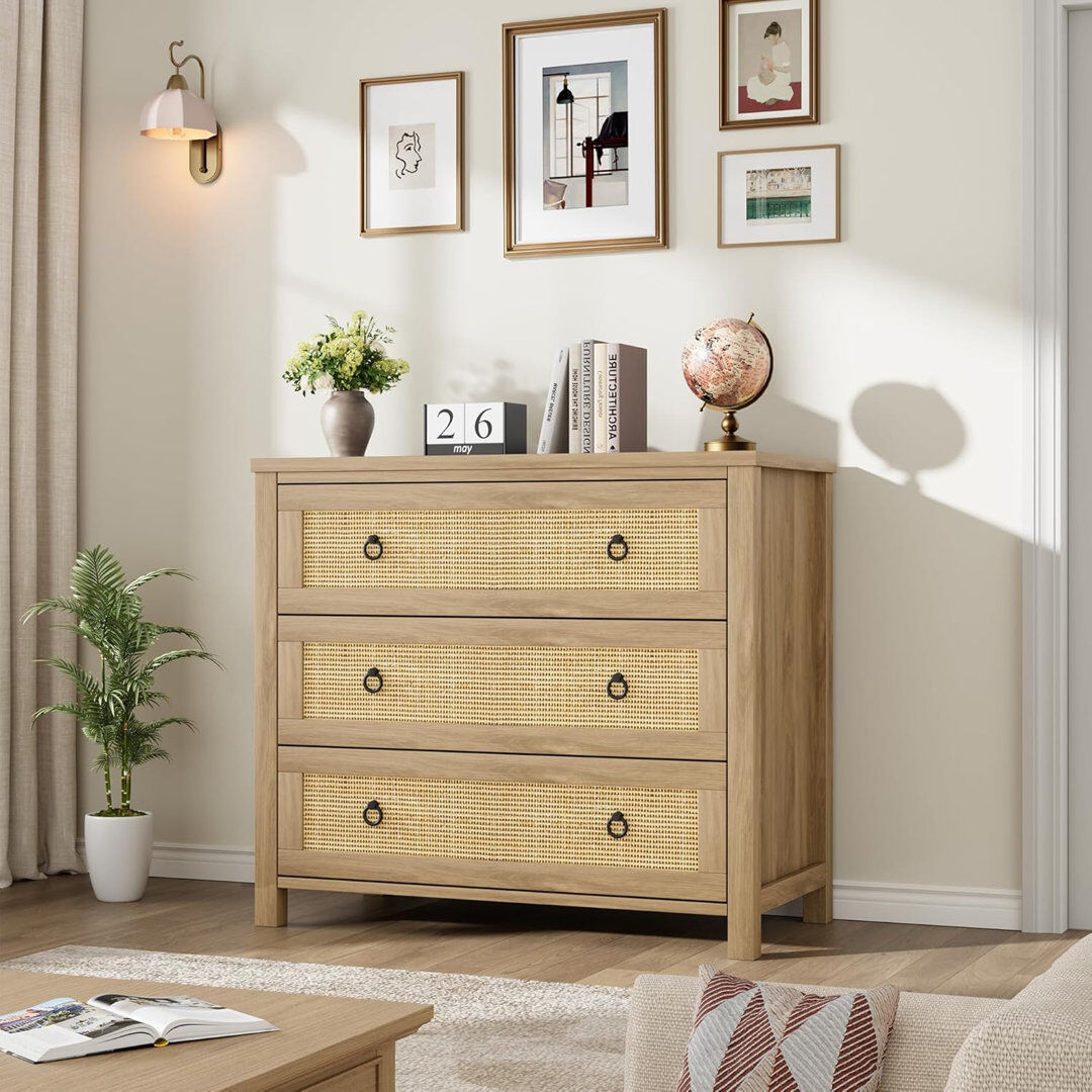 Blue Elephant 3-Dresser for Bedroom - Natural Rattan Style Storage for Nursery, Living Room Yellow 73.7cm H X 40.1cm W X 80cm D
