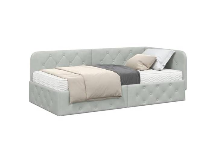 KTHLBRH Eckbett Hellgrau 90 x 190 cm Samt Umwandelbares Sofa, Kopfteil umkehrbar, Sperrholz, Polyester, 140 kg