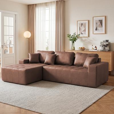 "GDFStudio - 108.27"" Faux Leather L-Shaped Corner Chaise Compression Convertible Sofa Bed"