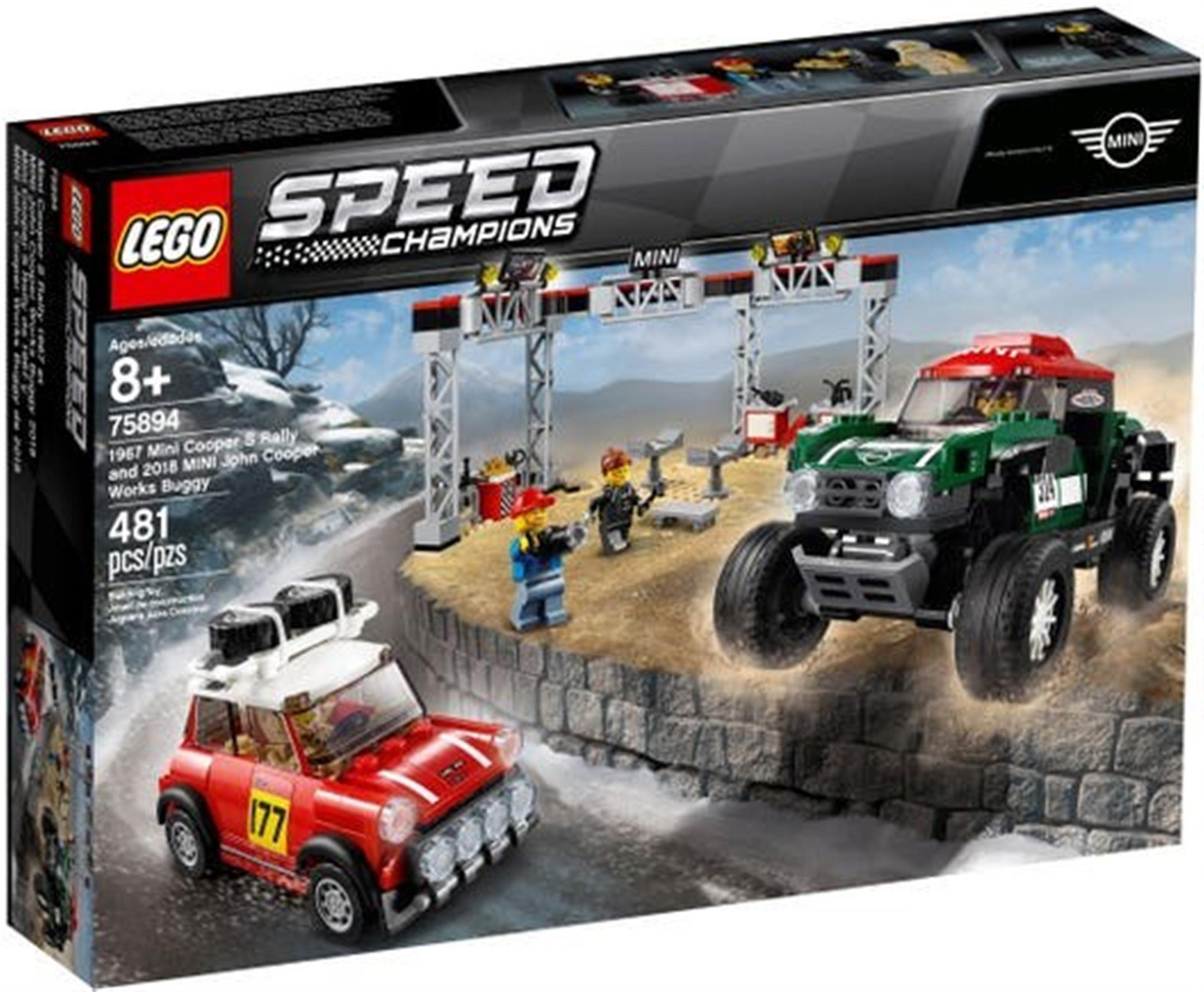 LEGO Speed Champions Rallyauto 1967 Mini Cooper S en Buggy 2018 Mini John Cooper Works setnummer 75894