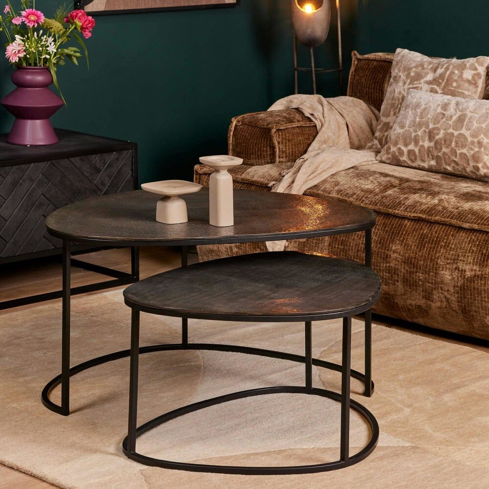 Pier import Table basse gigogne noire design organique (lot de 2) Noir 90x55x70cm